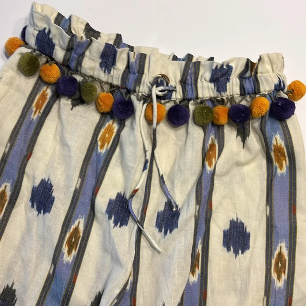 NOT 4 SALE Ollari Anthropologie Ikat Print Wide Leg Pom Pom Embellishment Pants - Picture 4 of 16